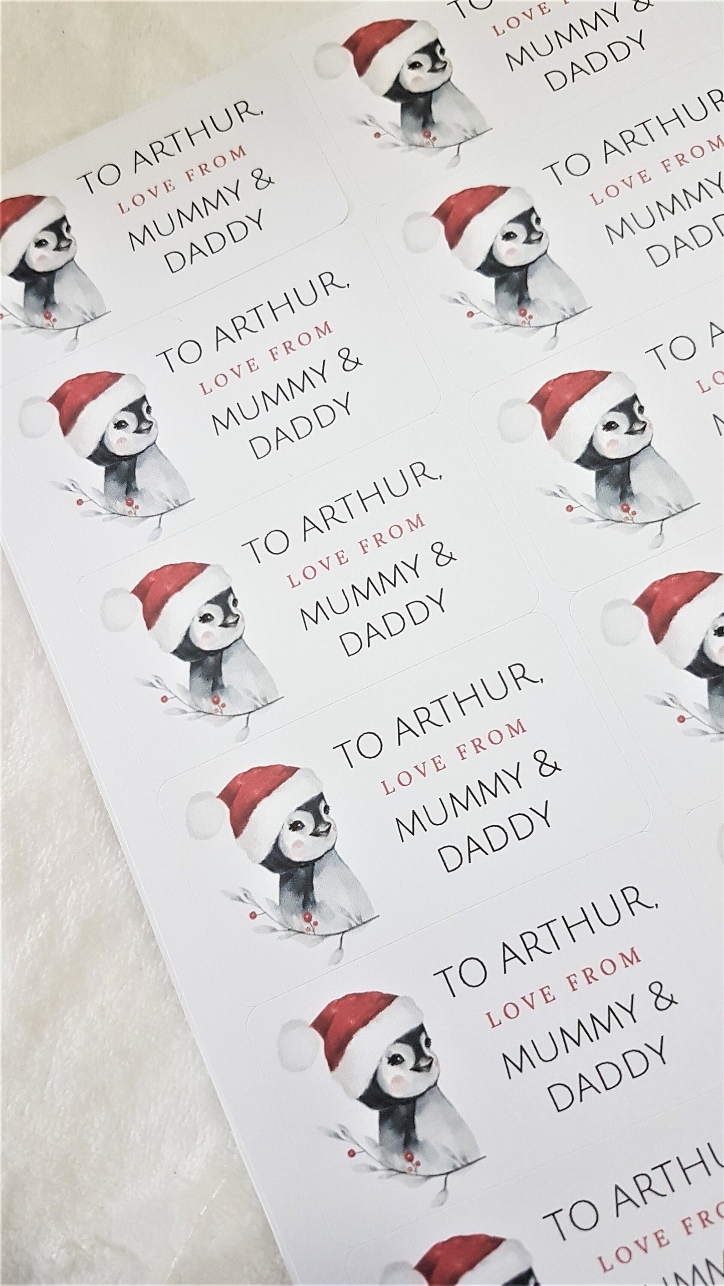 24x PERSONALISED FROM SANTA Labels, Christmas Stickers, Christmas Present Labels, Father Christmas Tag, Christmas Gift Tags, Penguin Labels