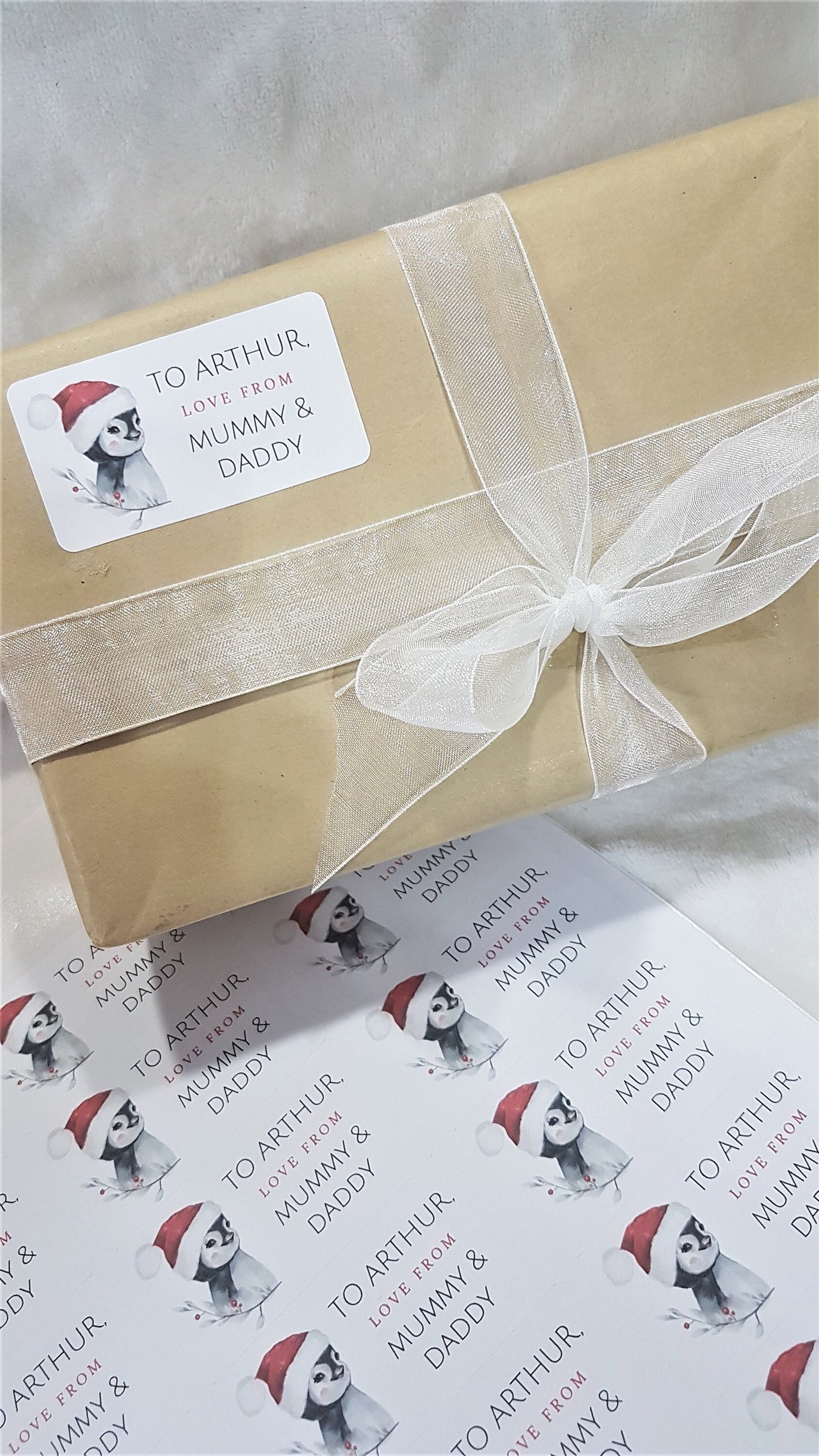 24x PERSONALISED FROM SANTA Labels, Christmas Stickers, Christmas Present Labels, Father Christmas Tag, Christmas Gift Tags, Penguin Labels